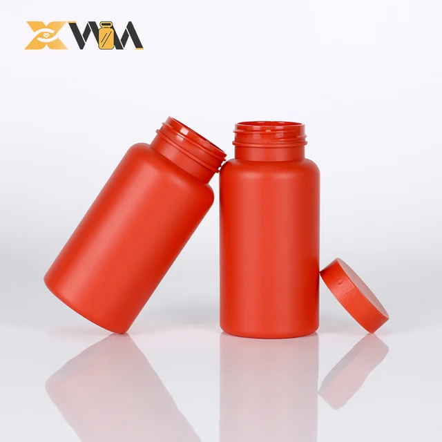 150ml plastic PET RED capsule pill bottle soft touch film process food grade super food vitamin nutrition bottle custom cap