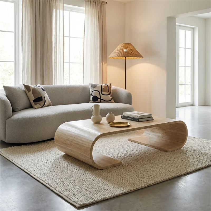 Natural Travertine Modern Convertible Durable Coffee Table for Living Room