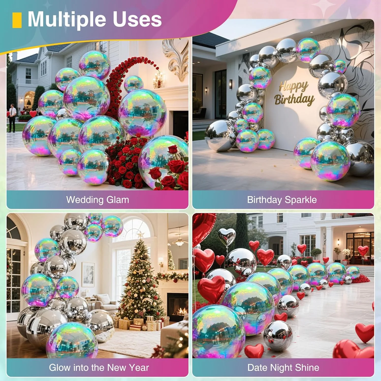Iridescent Inflatable Mirror Ball US Local in Stock Fast Shipping for Wedding Decor Advertising Inflatables Wedding Dress