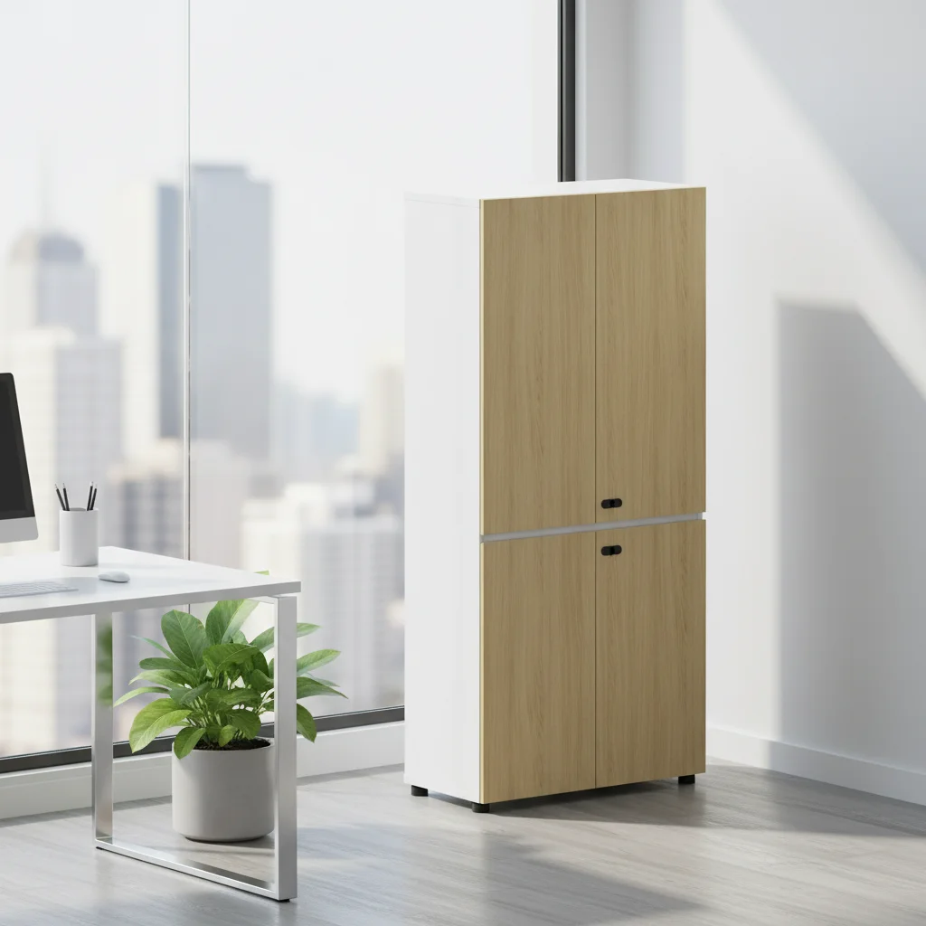 Industrial Wooden Modern Lockable File Cabinet with ABS 4-Shelf Heavy Duty Office Storage Solution 5