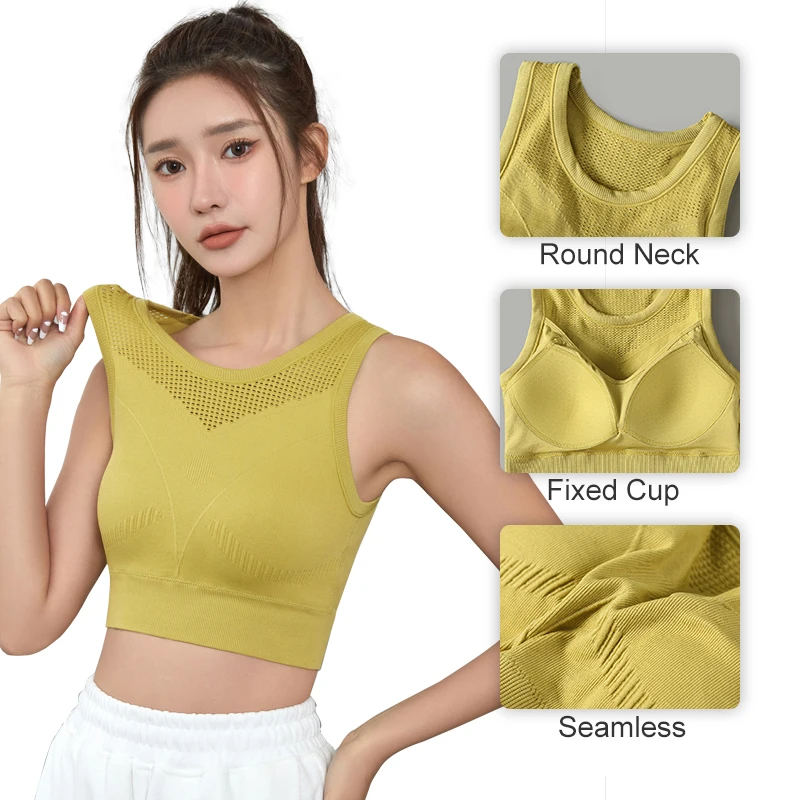 Hot Sale Women Seamless Fixed Cup Sports Bra High Impact Quick Dry Sportswear Fitness Yoga Crop