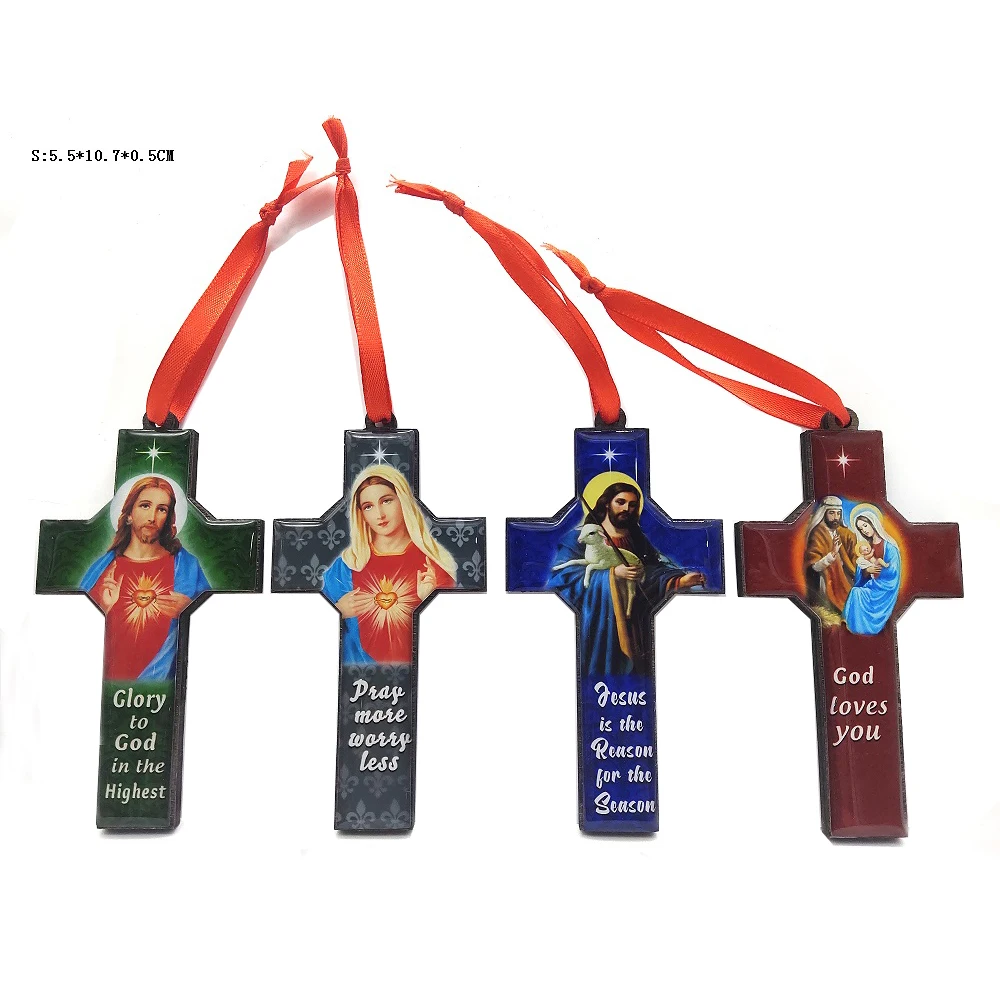 
Godly Иисус религиозные иконы сердце деревянный крест кулон с эпоксидным покрытием 