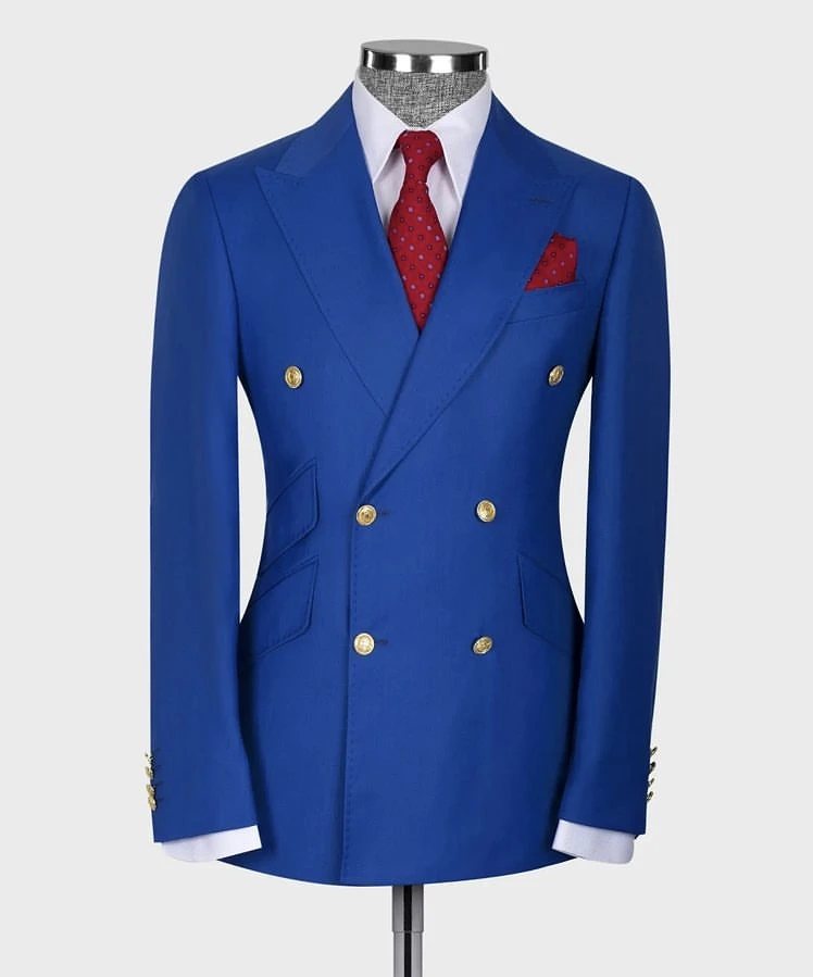Latest Royal Blue Men Suits Slant Pocket Peaked Lapel Blazer Custom ...
