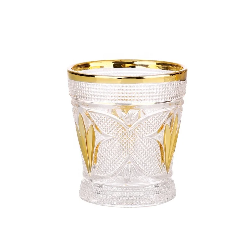 Central Asian markets engraved glass cups with electroplated color gold for  tea serving