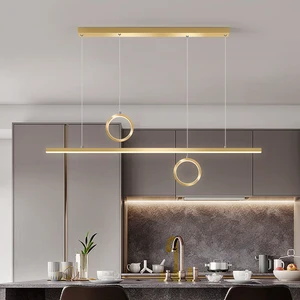 Modern Luxury Dining Room and Bar Chandelier Golden Black Linear Pendant Light with Remote Control for Restaurant and Cafe