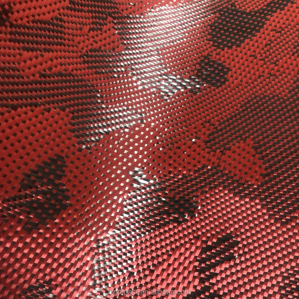 240gsm Carbon Fiber Hybrid Braided Fabric Red Carbon for Kevlar and Aramid Hybrid Cloth