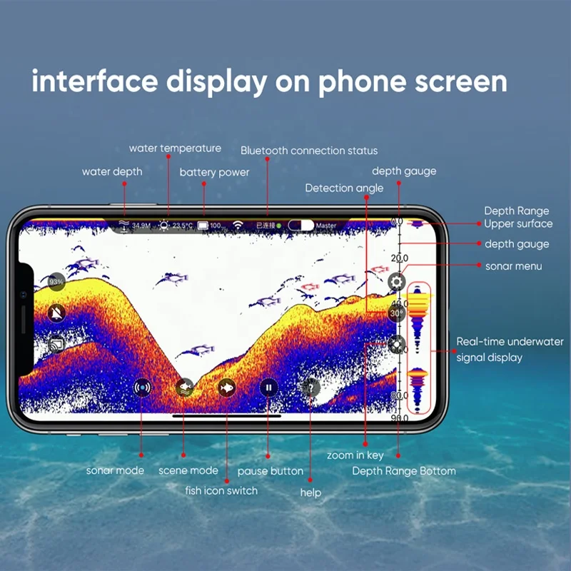 Underwater Echo Sounder Color Bluetooths Depth Sea Visual Fishing Bait Boat Android Ios Phone Wireless Sonar Sensor Fish Finder