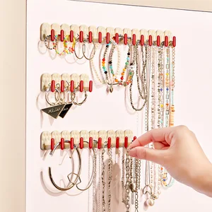Mini Detachable Necklace Hanger Stainless Steel Adhesive Hooks for Wall Mount  Mirror Jewelry Display Rack
