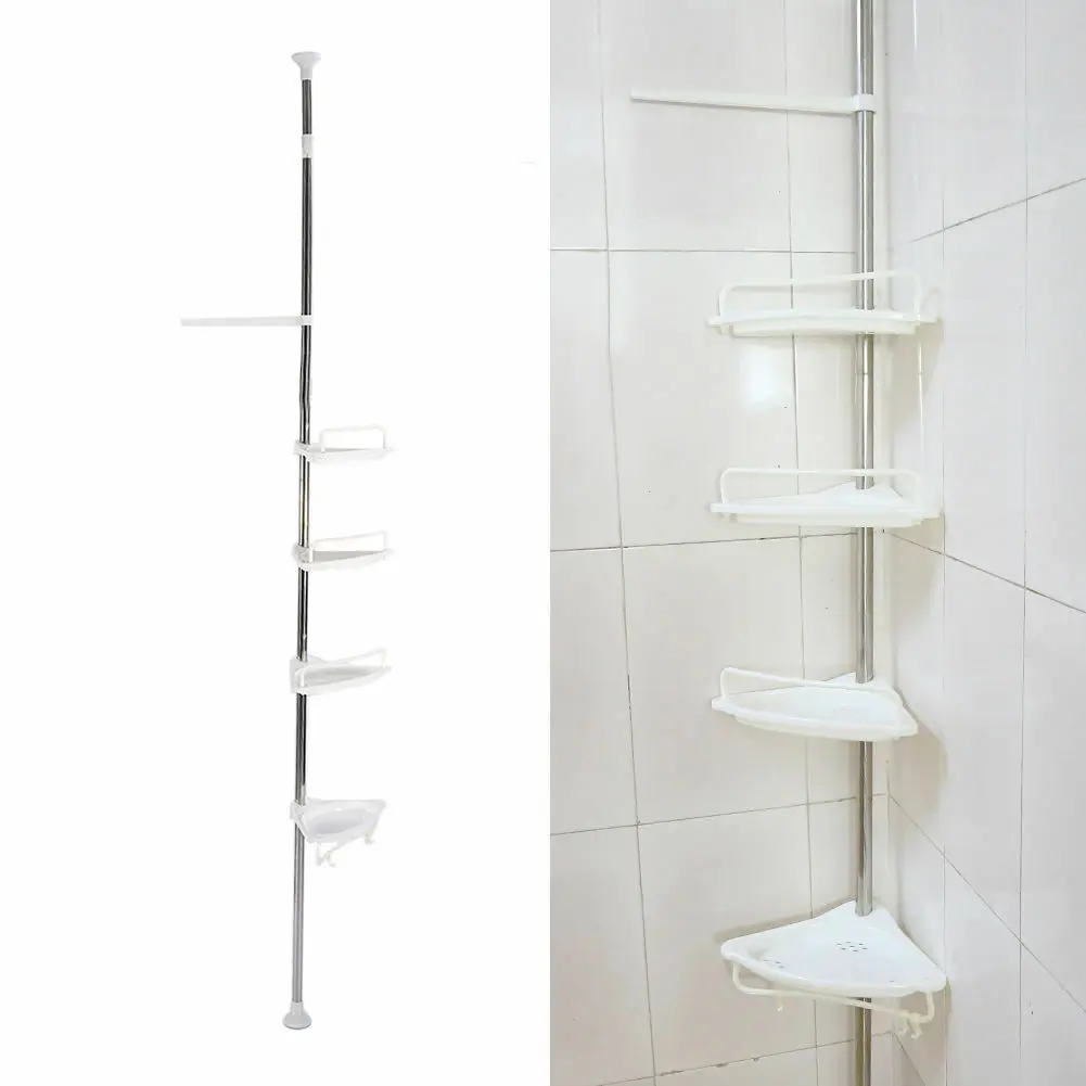 4 Layer Bathroom Bathtub Telescopic Corner Shower Caddy Revolving Storage Rack Triangular Fan