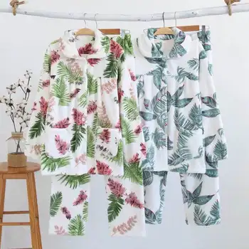 Wholesale Floral Print Women's Sleepwear Flannel Fleece Pajamas Set For Winter Pijamas Nightwear