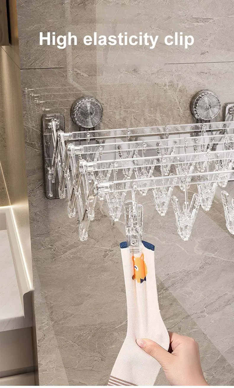 Household Drying Rack with Suction Cup Non-Punch Balcony Folding Hanger Storage Rack for Clothes & Socks Wall Use