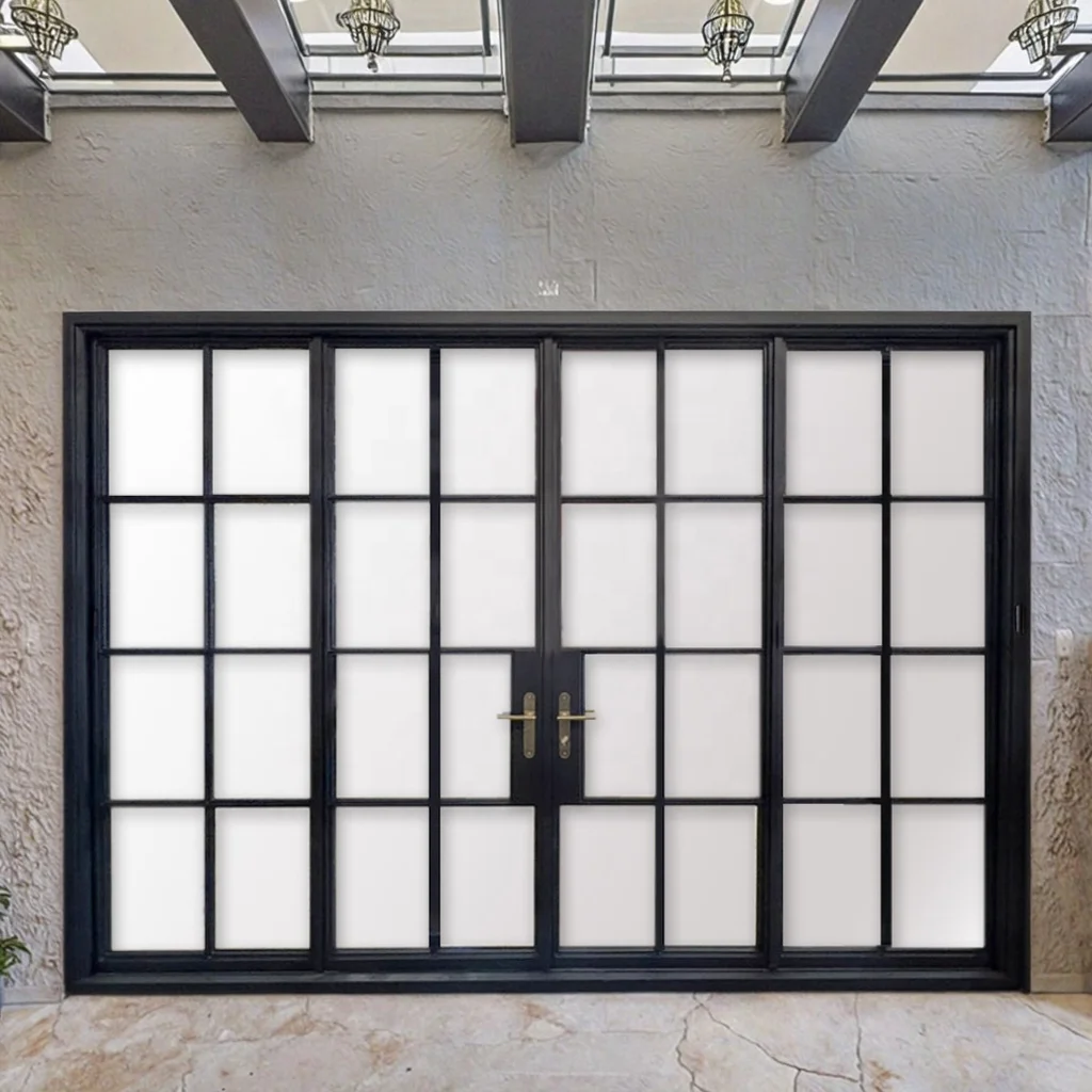 Custom Modern Wrought Iron French Style Foldable Glass Door with Tempered Glass for Outdoor Interior Entry factory