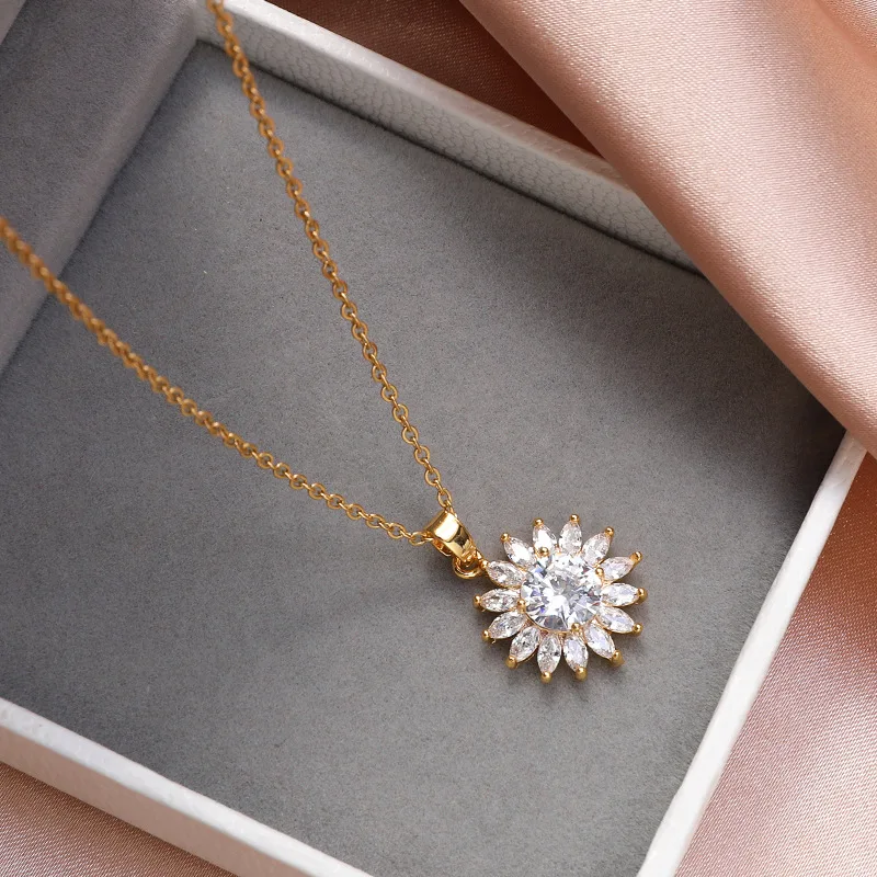 Custom Stainless Steel Sunflower Necklace with Gold Plating
