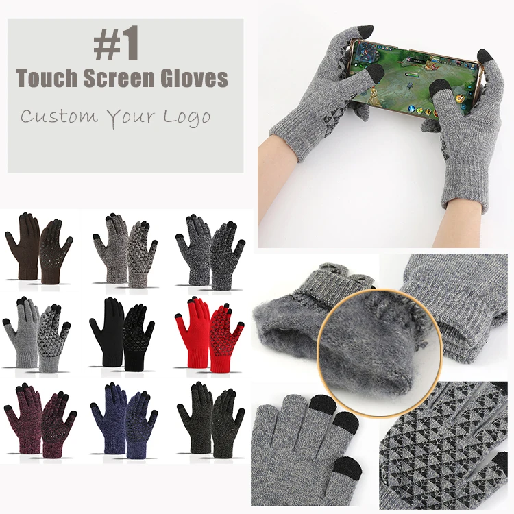 Wool knitted fingerless fishing touch screen gloves with flip cover