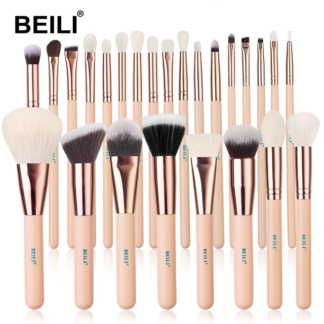 BEILI Wholesale Pink makeup brush set 25pcs Natural Goat Pony Synthetic hair foundation eye shadow brush make up brush set