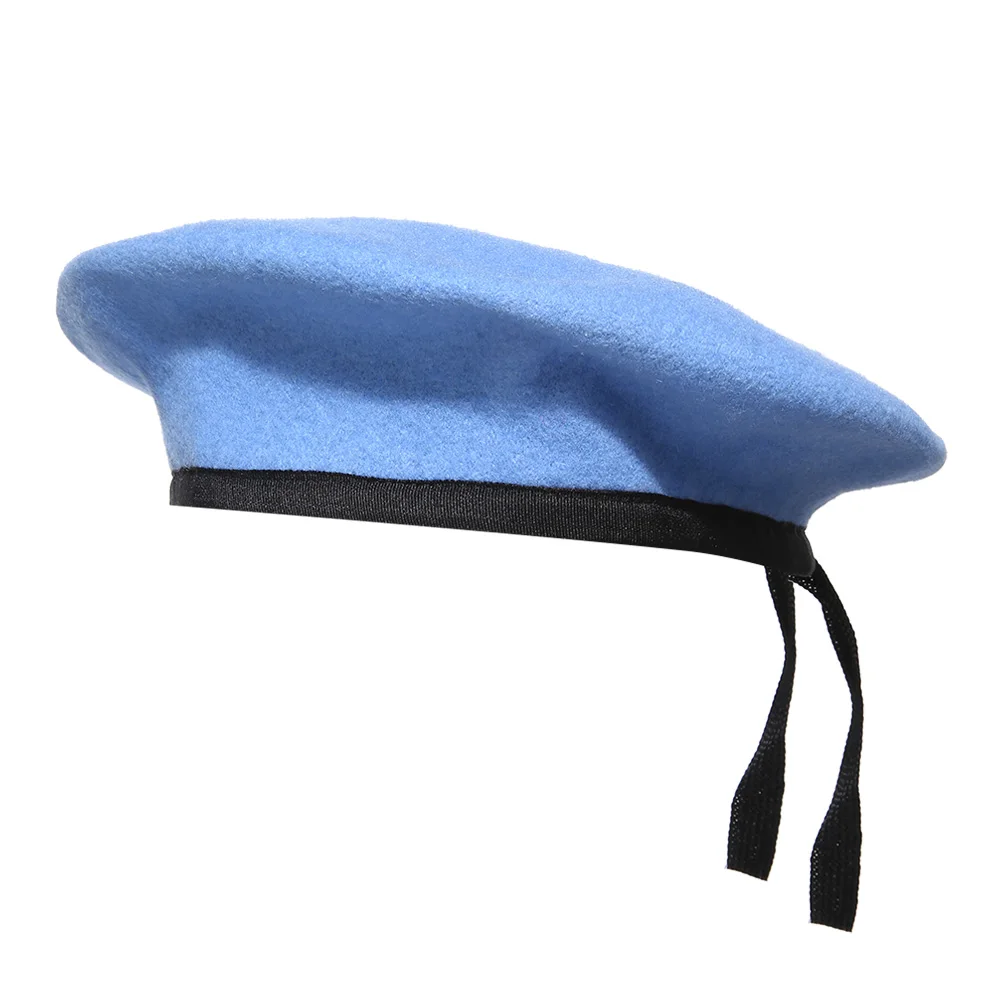 Adjustable Embroidered Unisex Wool French Tactical Beret, Blue Beret Forward Cap