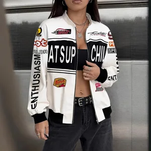 Women's Clothing Supplier Stylish Letter Zipper Stand-up Collar Long-sleeved Ladies Jacket Fashionable Ladies Knit Tops