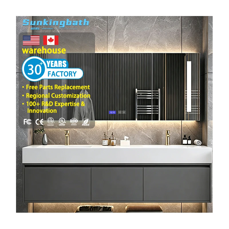 European Style Hot Selling Washroom Smart Mirror Wall Mounted Bathroom Cabinet Vanity Bathroom Makeup Cabinet for Hotel