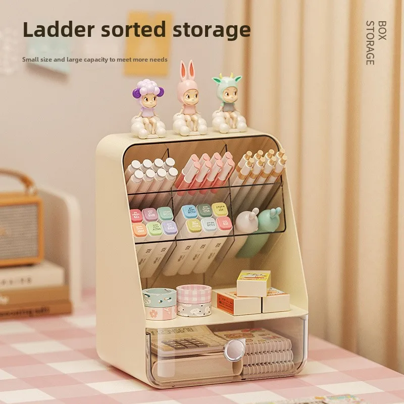 Single-Tier Desktop Storage Box Drawer Slanted Organizer Shelf for Living Room Injection-Molded Plastic Cosmetic Makeup Style