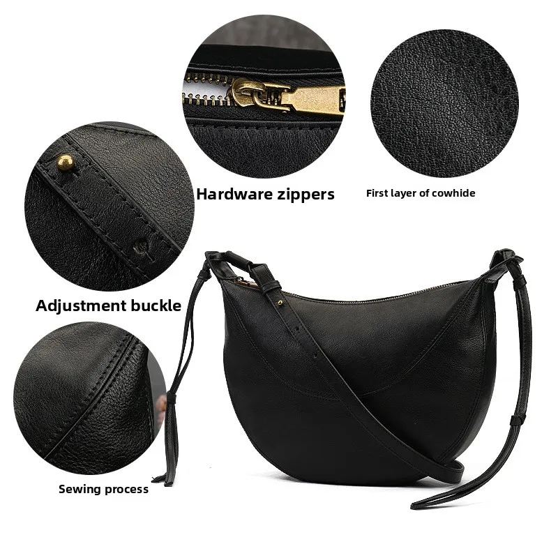 Genuine Leather Women’s Crossbody Shoulder Bag New Fashionable Large Capacity Zipper Closure Polyester Lining Single Strap
