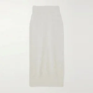 Clothing Manufacturer Custom Autumn Winter White Color High Waist Stretch Elegant Casual Knitted Midi Skirt