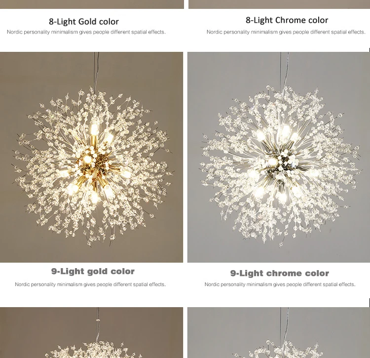 Hot Sales Crystal chandelier 9-light firework modern Sputnik Chandelier Pendant Light  Living Room Fixture
