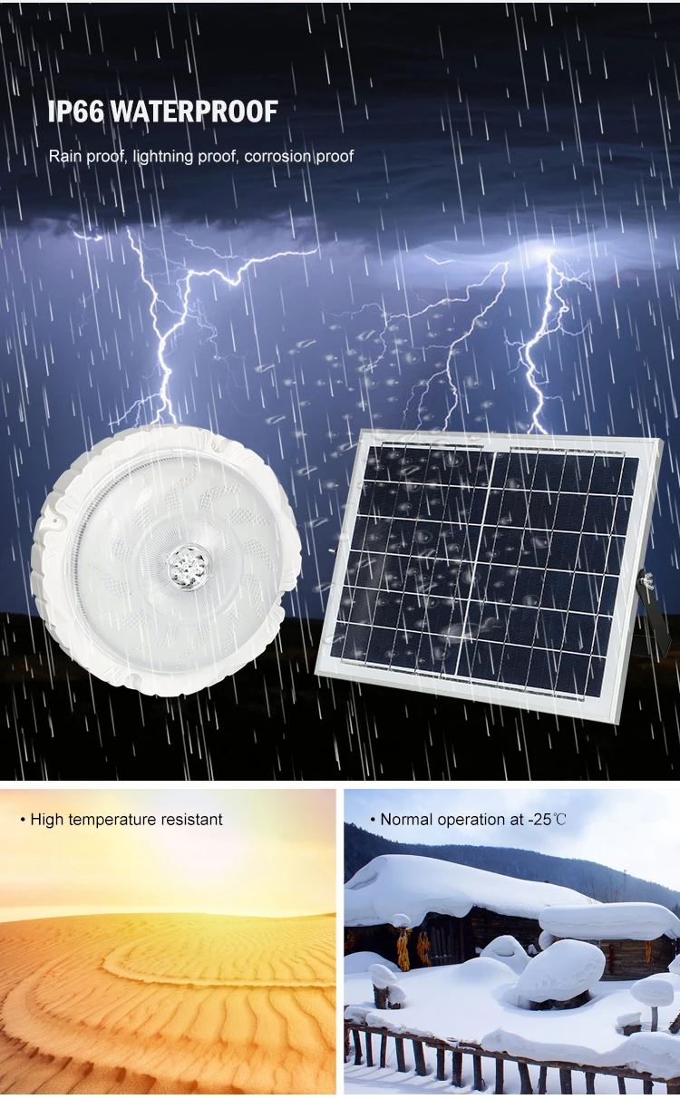 Intelligent Ip66 Waterproof ABS Motion Sensor Remote Control 50w 100w 200w LED Solar Ceiling Light