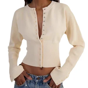 Custom High Quality Spring Autumn  Soft Fashion Female Knitted Women's Sweater Long Sleeve Top Women Ribbed Knit