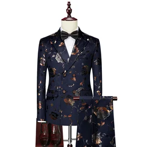 Customised Floral Men's Suits Formal Wedding Groom Business Exquisite Double-breasted High-grade Two-piece Men's Suit