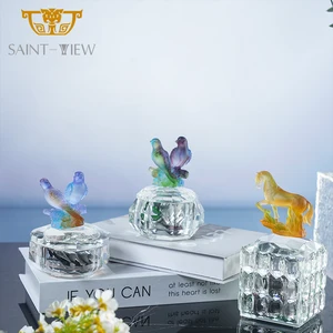 Parrot Crystal Glass Falcon Figurine Shikra Liuli Art Candy Jar Food Box Piece Parrot Design Tranquil Decoration