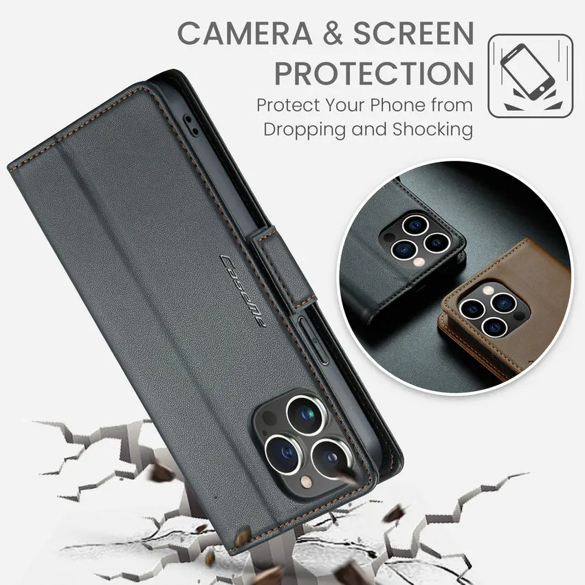 CaseMe Defencase Mobile Phone Cover for iPhone 14 Pro Max RFID Credit Card Holder Fold Stand Case for iPhone 14 Plus 13 12 11 Xs