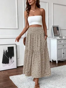 Floral Summer Breathable Casual Midi Dress Women's A-Line Skirt Long Splicing Dresses Women Custom
