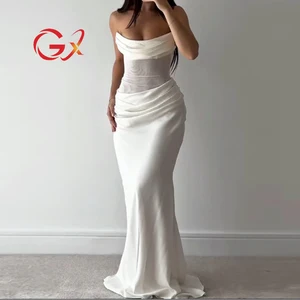 GX25195 High Quality Women Sleeveless Mesh Patchwork Tube Long Dress Sexy Party Backless Evening Maxi Dresses with Scarf