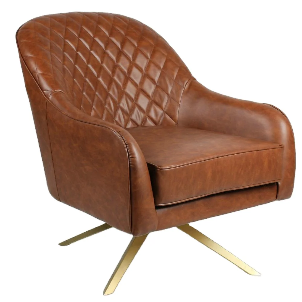 Desain Modern Kursi Santai Sofa Tunggal Aksen Putar Berbasis Kain Pelapis Kulit Pu Cokelat Kursi Santai Buy Leisure Furniture Baroque Armchair Leather Unique Accent Chair Accent Chair Cover Brown Accent Chair