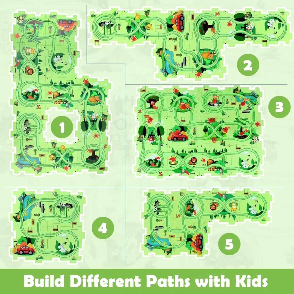 Adventure Puzzle Track Set 25pcs Sliding Track Jigsaw Rail Electric Vehicle Toy DIY Rail Car Building Set for Kids Logic Puzzle