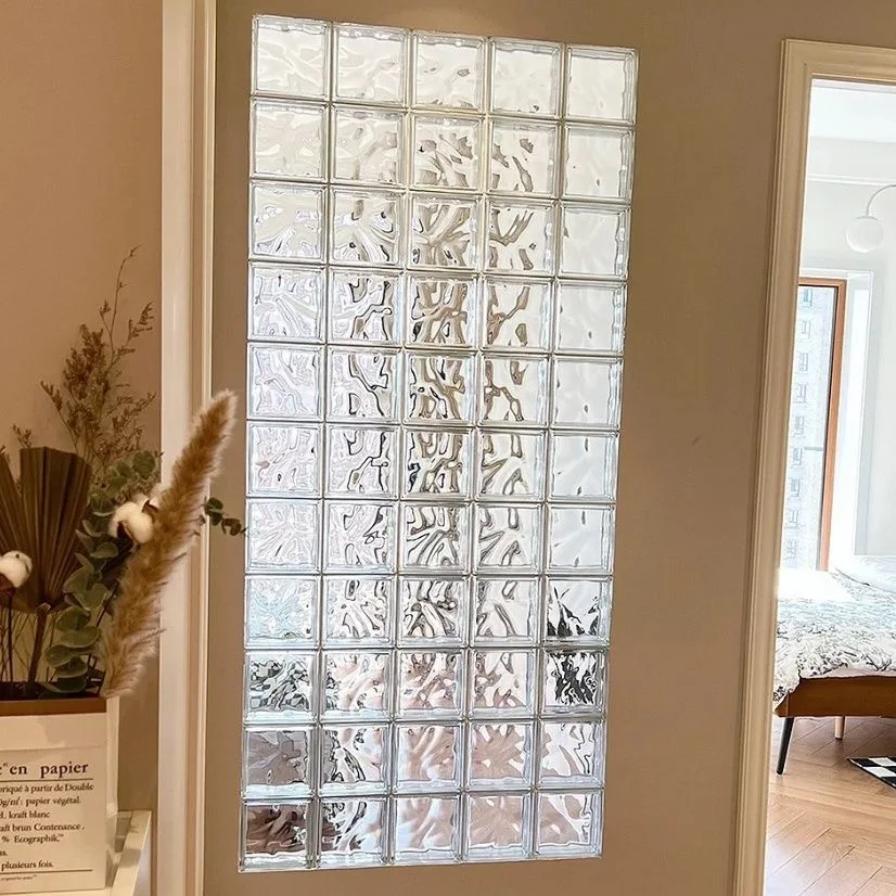 Art Deco Craft  Sea Wave Parallel Pattern Clear Hollow Glass Block Size for Window Bathroom Partition Wall Decoration