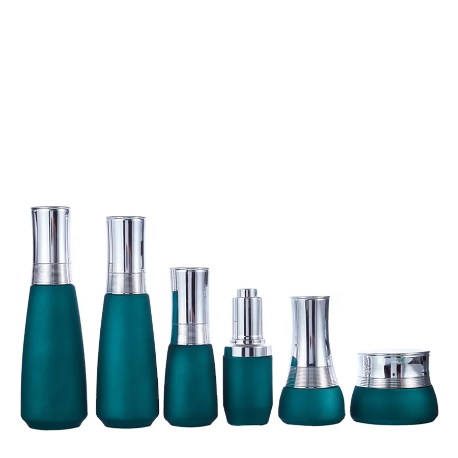 Bottle Cosmetic Jar Luxury Empty Glass 50g Cream Jar And 100ml Pump Lotion Bottle Set Cosmetic Packaging Container With Silver Lid