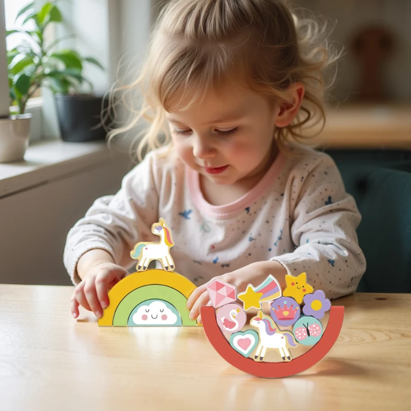 2 in 1 Unicorn Balance Game Puzzle Set Shapes Sorter Matching Game Pink Activity Board Toy for Kids