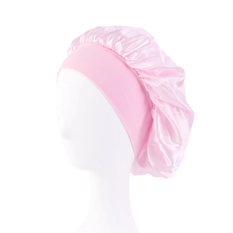Low Moq Solid Colors Hair Night Sleep Hat Elastic Wide Band Satin ...