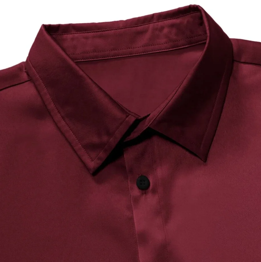 JL-0124A Solid Color Satin Shirts Women Silk Shirt Men Silky Cool Short Sleeve Button up Shirt Mens