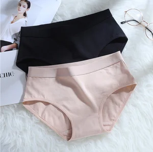 HD115 Women's Middle Waist Seamless Tummy Control Solid Color Cotton Briefs