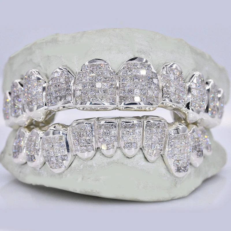 Honeycomb Custom Iced Out Hip Hop Grillz Princess Brilliant Cut 18k ...