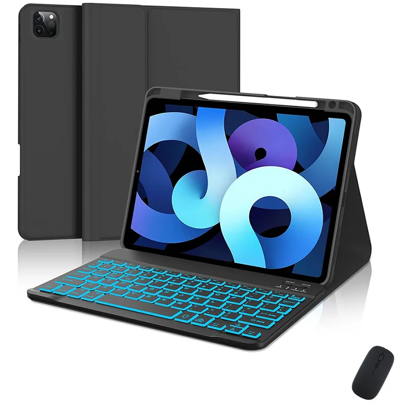 product case with keyboard mouse for ipad air 13 inch  color rainbowbacklight detachable usb c keyboard pu magnetic case withpen slot-4