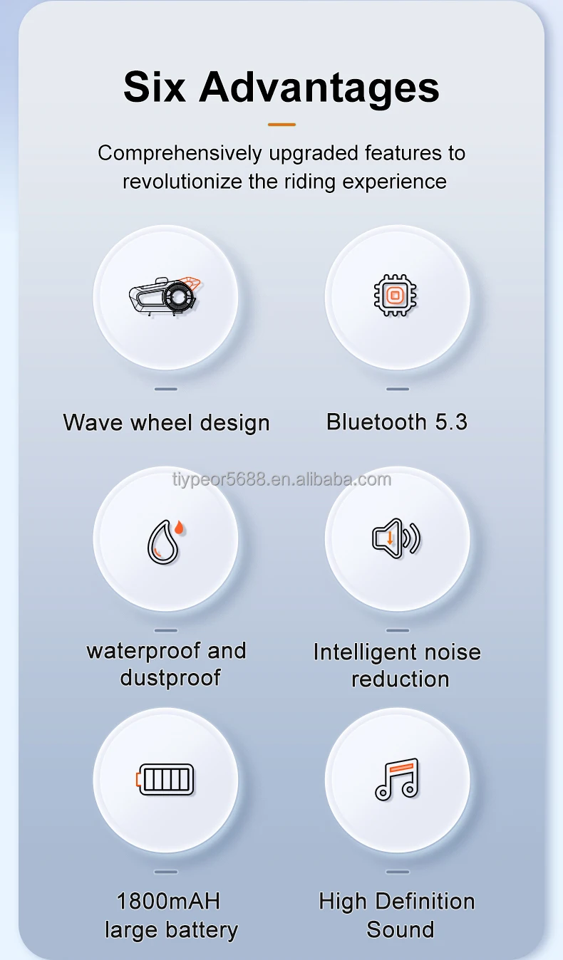 product tiypeor motorcycle helmet bt headset ipx6 waterproof 1500mah 60h long battery life anti freezing music player earphone554-2