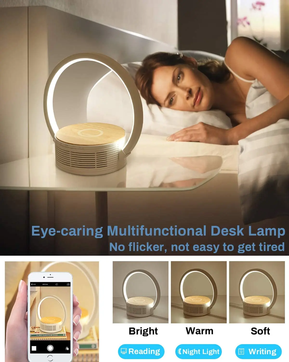 product creative fast wireless charger night light smart cordless table lamp with bluetooth speaker-37