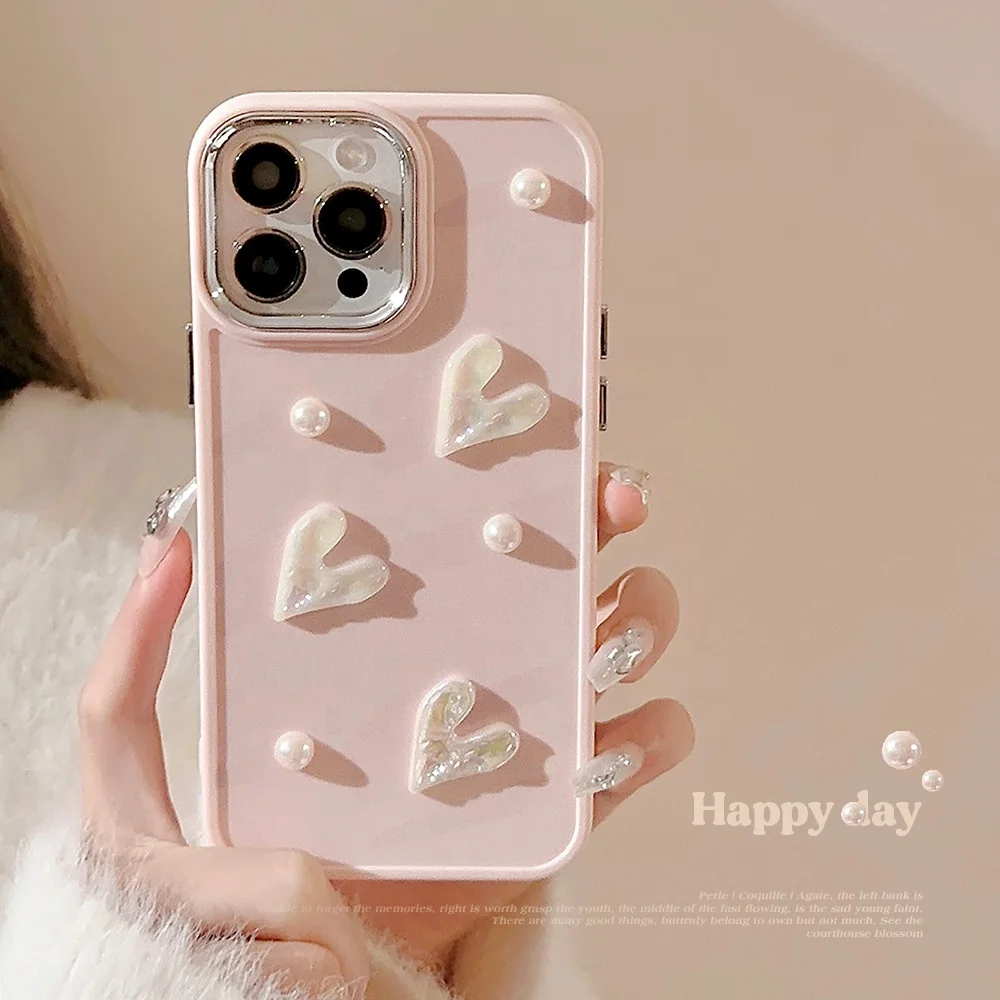 Silicone Phone Case for iPhone 16 Plus Cover Colorful Designs Cute heart Pink For Girls Women Full Covers Protectors