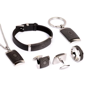 Hot Selling Carbon Fiber Pendant Bracelet Keychain Cufflinks Ring Stainless Steel Jewelry Men