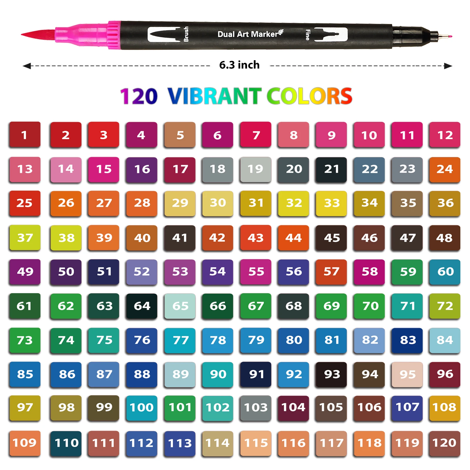 Dual Brush Marker Pens 120 Colors Fine Point and Brush Tip Set for Coloring