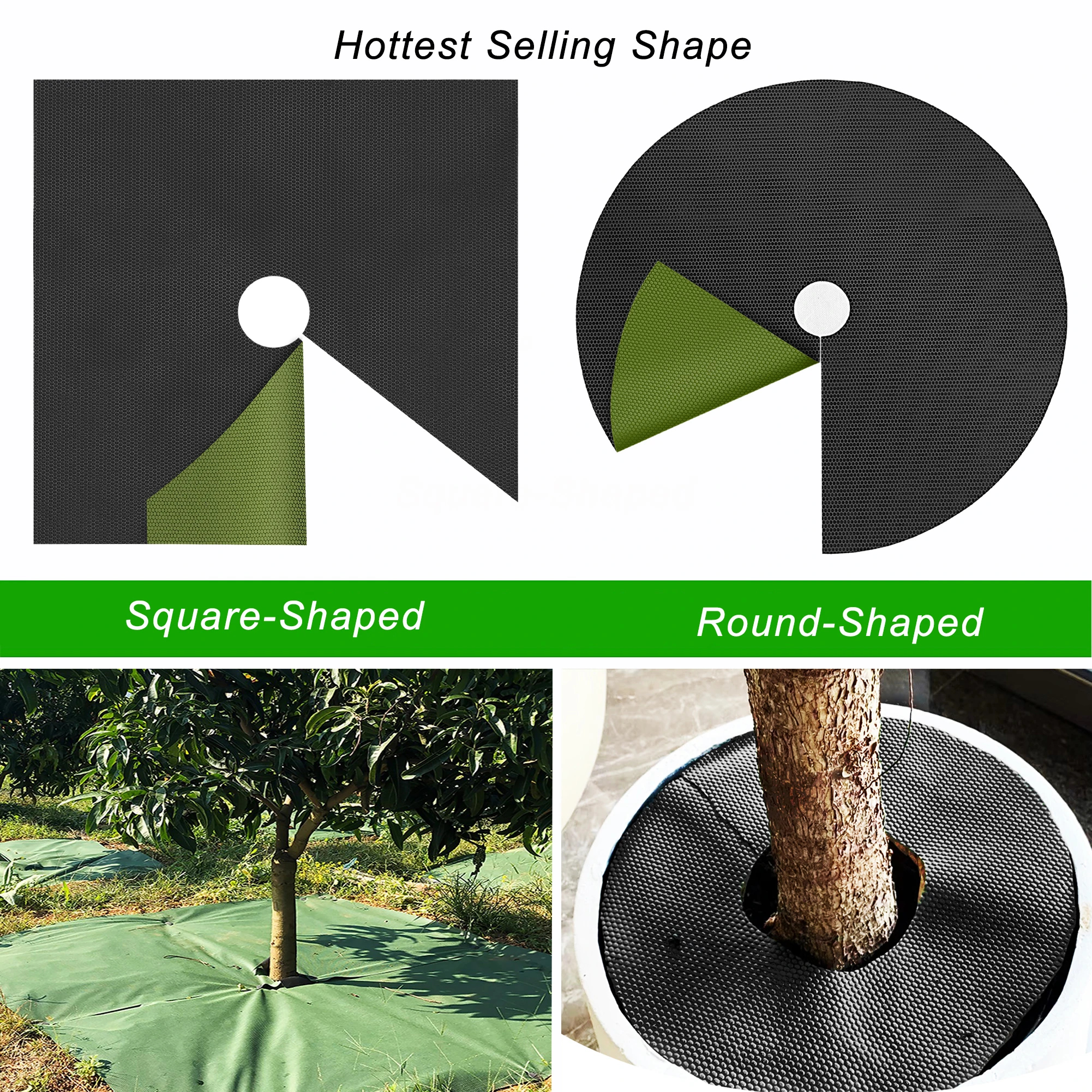Durable Breathable Plant Weed Mat Non Woven Fabric Landscape Fabric Square With Circle Hole Punched for Tree Planting Weed Mat