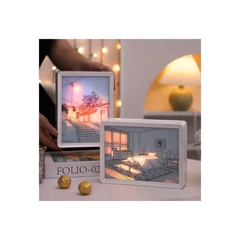 Modern Glowing LED Night Light 3D Frame Mixed Media Art Home Decor Abstract Rustic Wall Picture Square Acrylic Print Bedroom